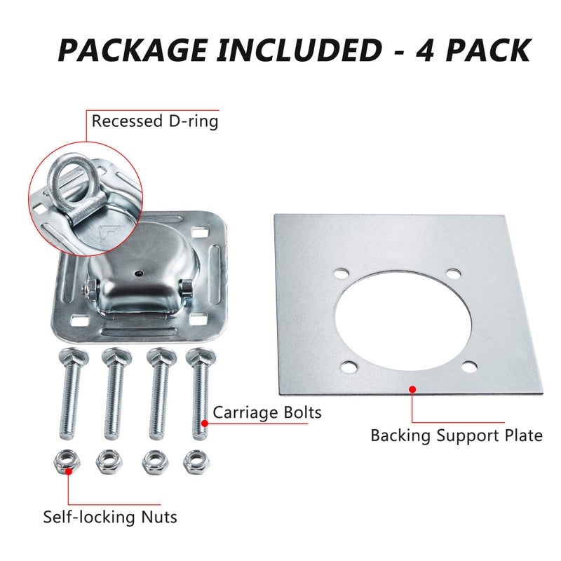 Lonffery 4 Pack Recessed D-Ring Tie Down Anchors (6,000 lb. Capacity), Heavy Duty Kit for Trailer or Deliveries - Image 2